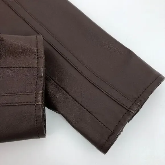 Robert Comstock Leather Jacket Moto Racer Biker Womens 42 / M Fitted Brown Italy - Picture 11 of 14